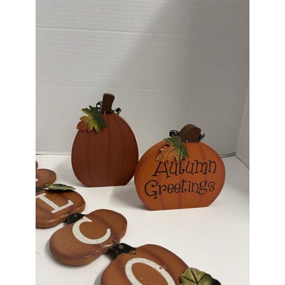 3 Piece Pumpkin Lot Vintage Welcome Sign Free standing Pumpkins - Picture 2 of 9